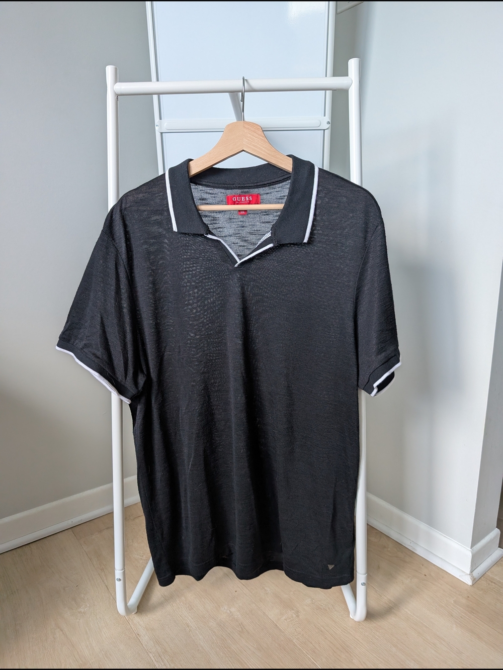 GUESS Men’s Black Polo Shirt with White Trim
